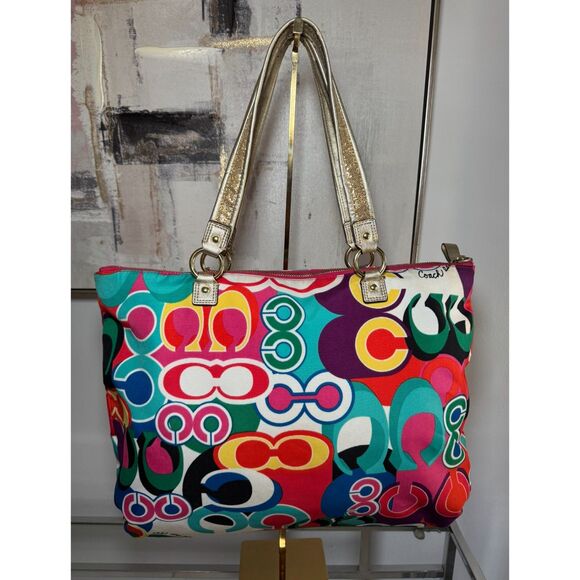 Rare Vintage Coach Poppy Multicolor Tote Bag - Picture 2 of 7